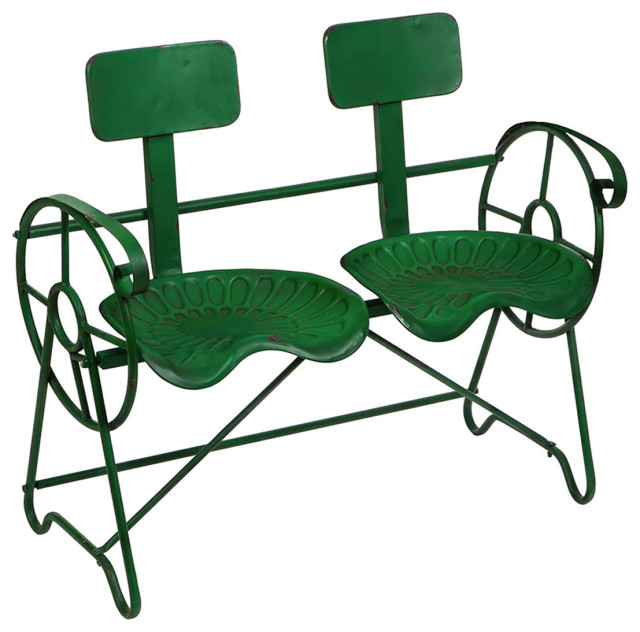 Green Metal Outdoor Tractor Bench Farmhouse Outdoor Benches by J