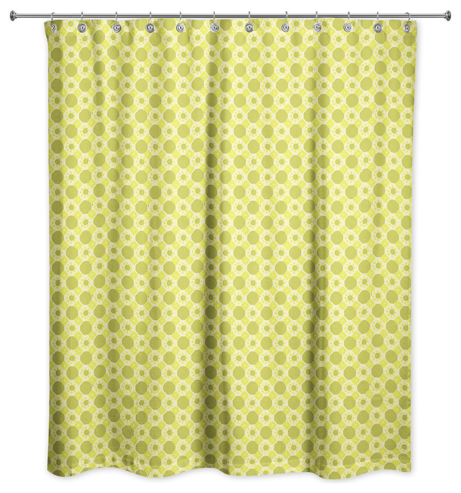Folk Geometric Pattern in Green Shower Curtain Contemporary Shower