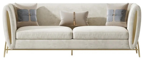 Beige Velvet Upholstered Sofa 3-Seater Sofa Luxury Sofa Solid Wood Frame