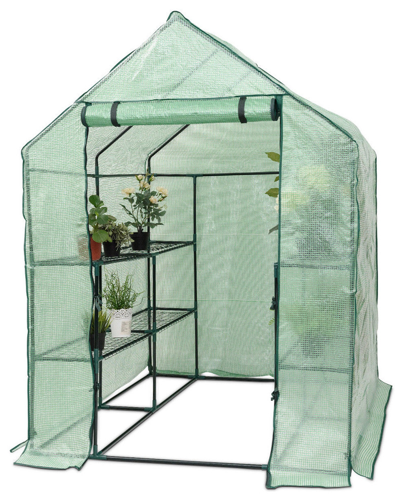 Costway Portable Mini Walk In Outdoor 2 Tier 8 Shelves Greenhouse 