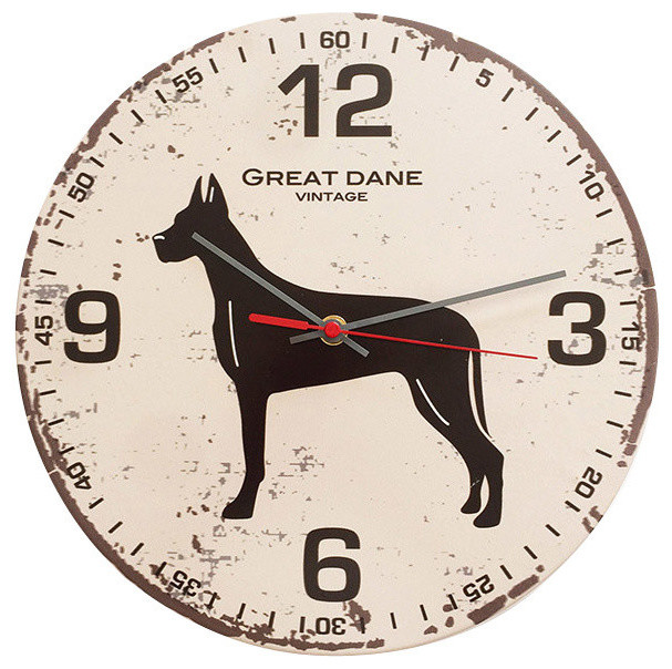 Great Dane Vintage Round Clock Wall Clocks By Decor Great Dane Vintage Round Clock