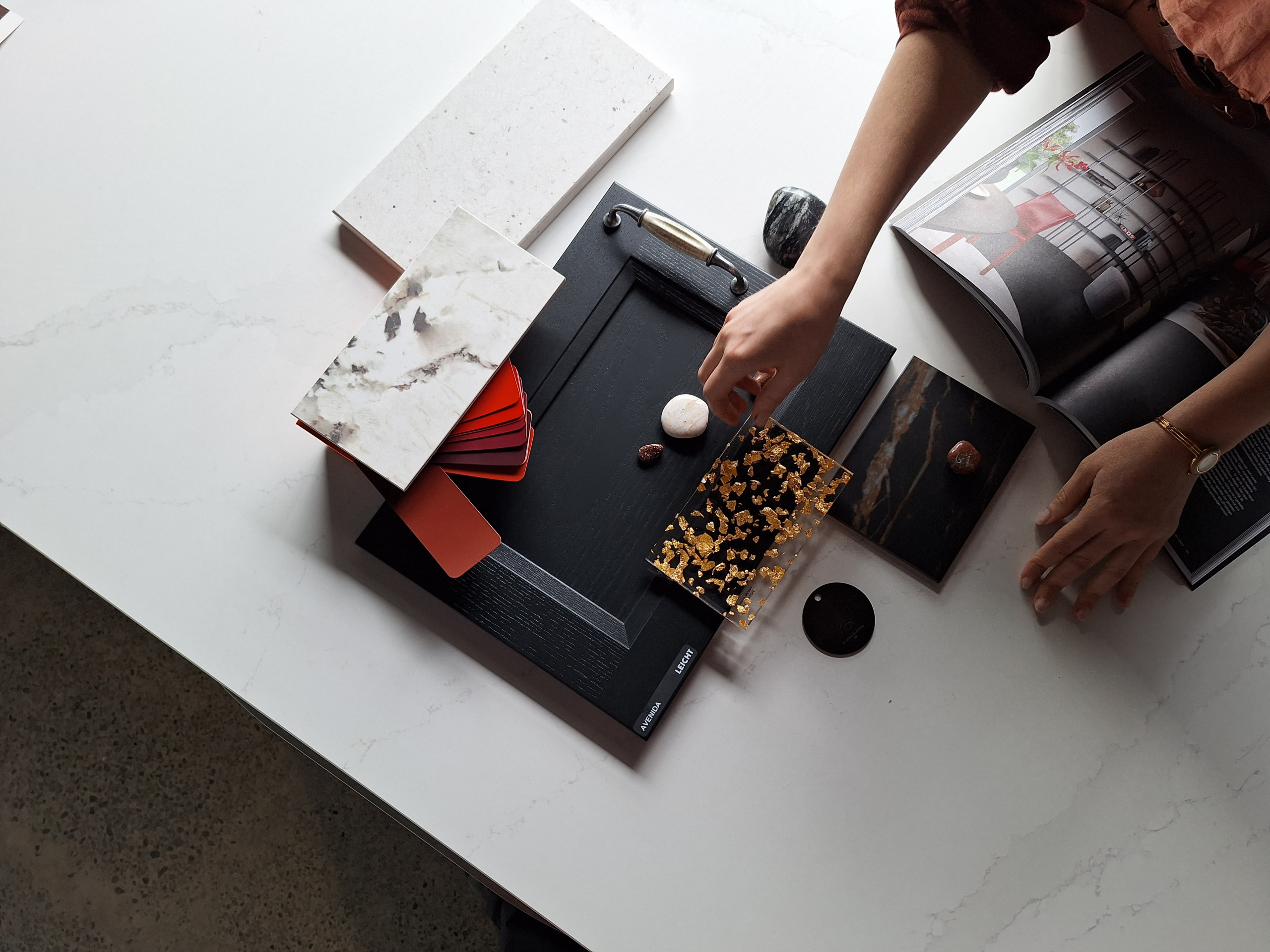 Designer working on materials for kitchen