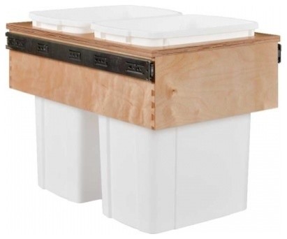 Century Components 34 Qt White Double Top Mount Pull Out Waste Bin, Birch, 15"