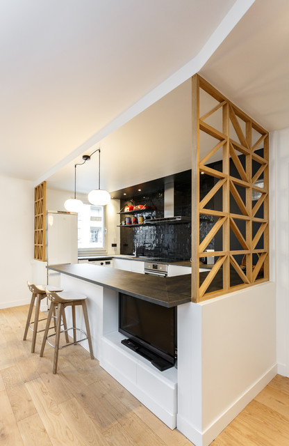 R&eacute;novation d'un appartement de 47m&sup2; skandinavisk-koekken