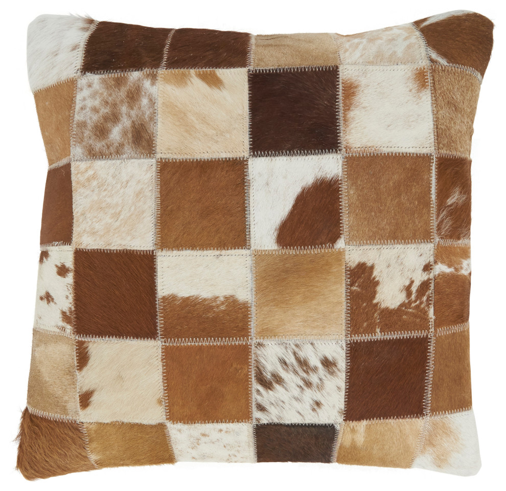 Leather Hide Pillow With Speckled Design Contemporary Decorative