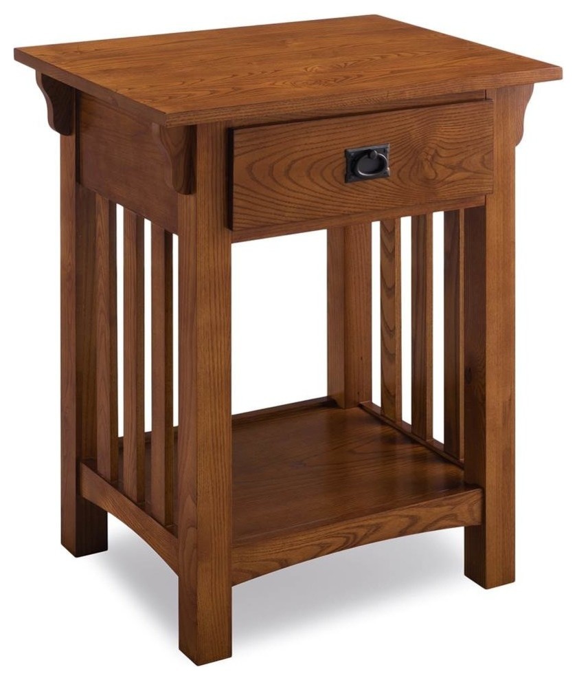 Nightstand, Medium Oak Finish Craftsman Nightstands And Bedside