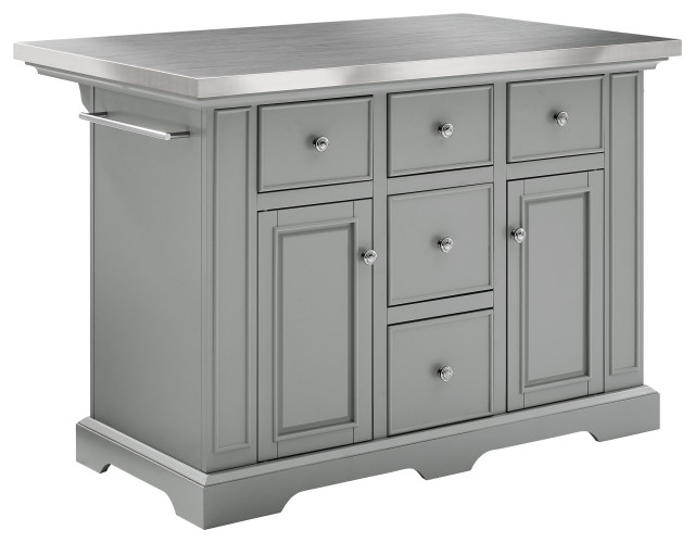 Julia Stainless Steel Top Kitchen Island Transitional Kitchen