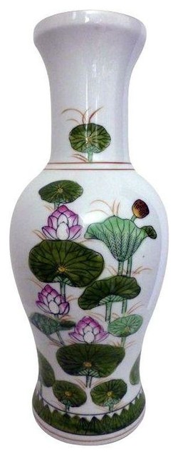 Pre-owned Chinoiserie Lotus Design Vase