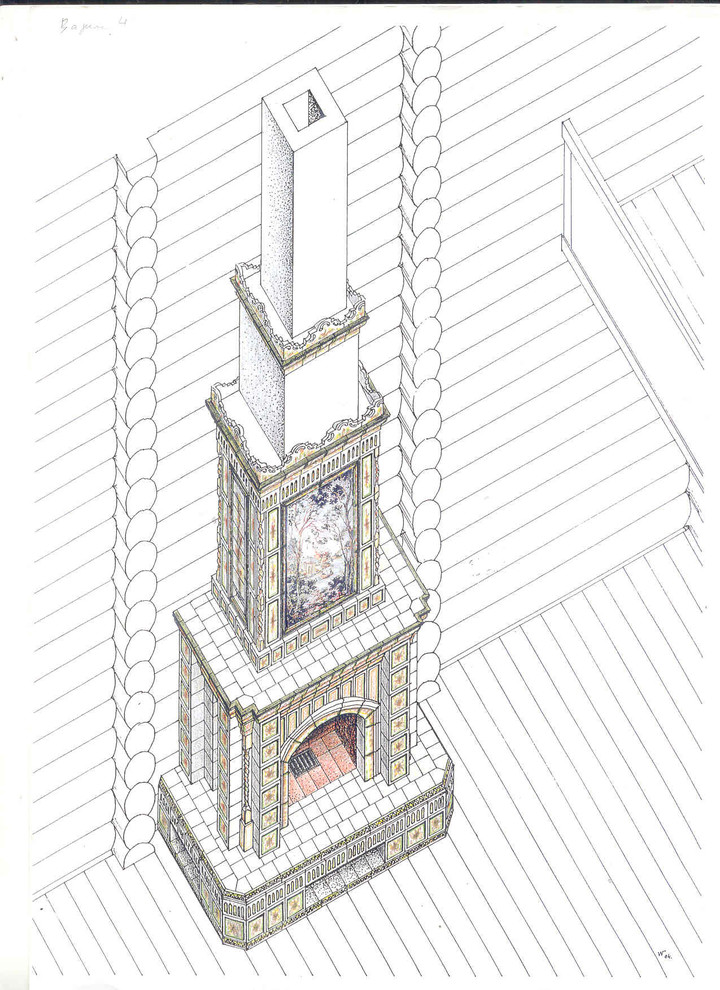 Авторский камин с облицовкой из фарфора с ручной росписью под ключ