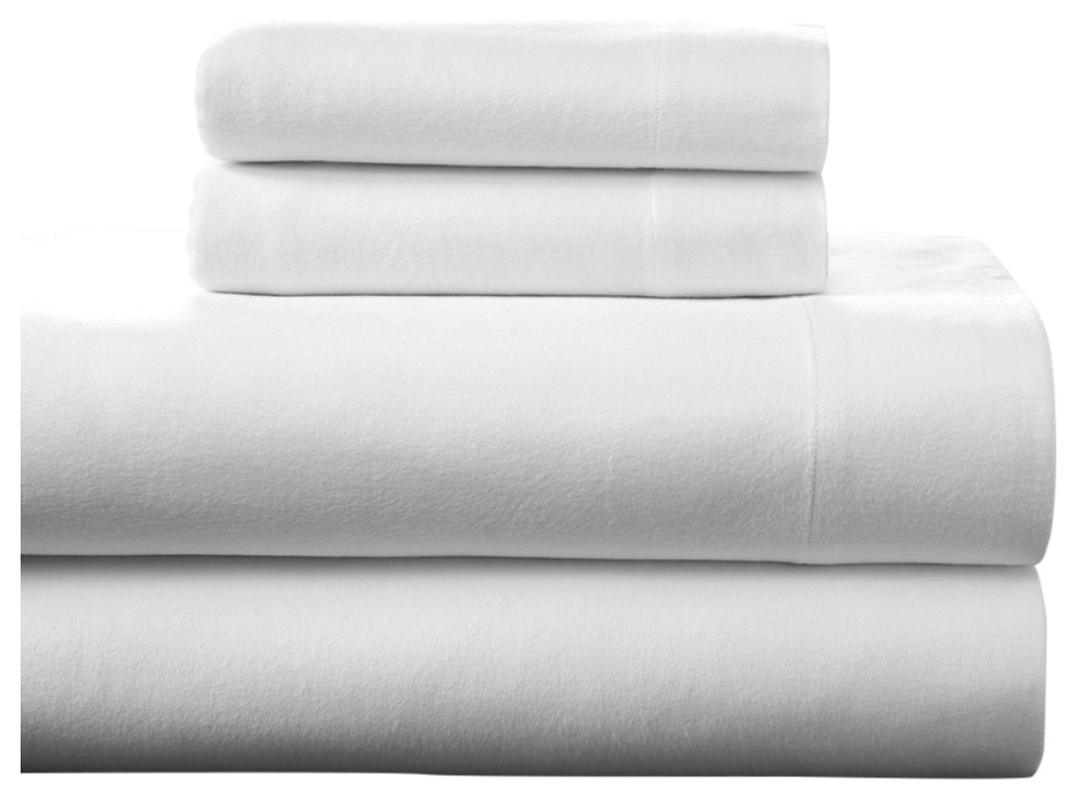 Pointehaven 175 GSM Cotton Flannel Sheet Set, White, Queen
