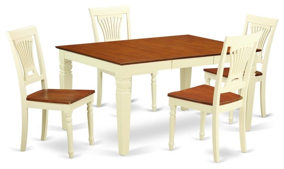 5-Piece Kitchen Table Set With a Dining Table and 4 Wood Chairs, Buttermilk