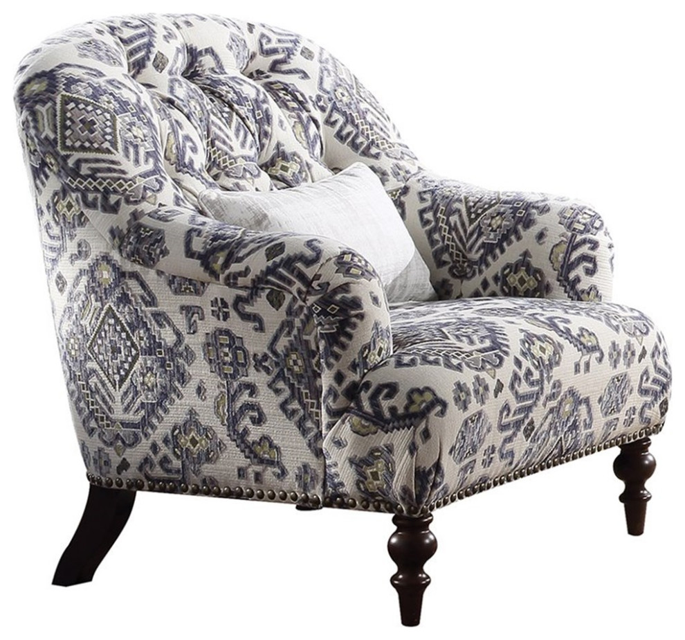 ACME Saira Tufted Accent Chair in Light Gray and Blue Traditional