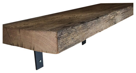 Barn Wood Shelf With Black Metal L Brackets Farm House Shelves Barn Wood Shelf With Black Metal L Brackets Farm House Shelves