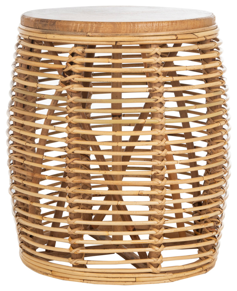 Safavieh Maui Rattan Drum Stool Table, #N/A - Tropical - Side Tables ...