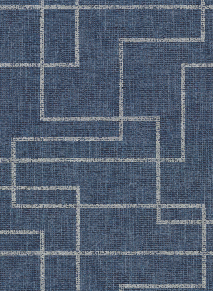 Clarendon Indigo Geometric Faux Grasscloth Wallpaper - Contemporary