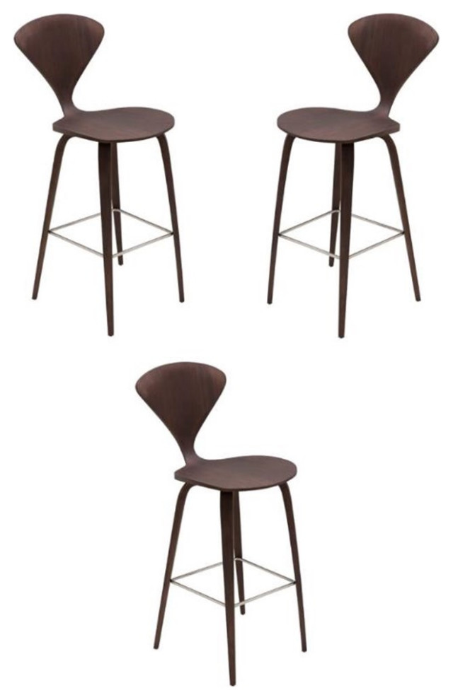 Home Square Satine 29" Stainless Steel Bar Stool in Dark Walnut Set