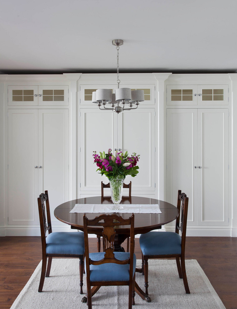 This is an example of a small traditional dining room in Other with dark hardwood floors and no fireplace.