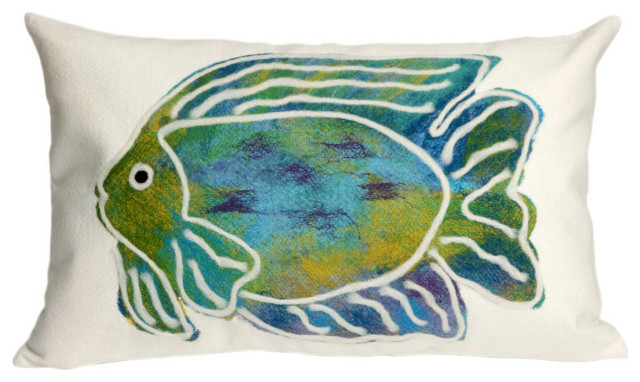 Visions III Batik Fish Indoor/Outdoor Pillow, Aqua, 12"x20"