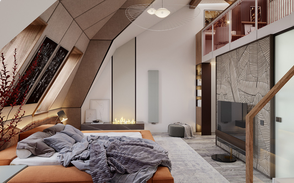 Досуговая зона с гостевой комнатой на мансарде в загородном доме