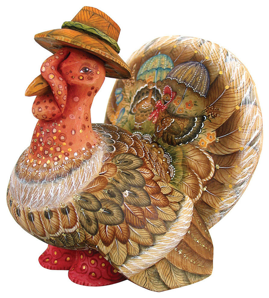 Turkey Object Hand Painted Tom The Turkey Figurine - Traditional - Holiday Accents ...