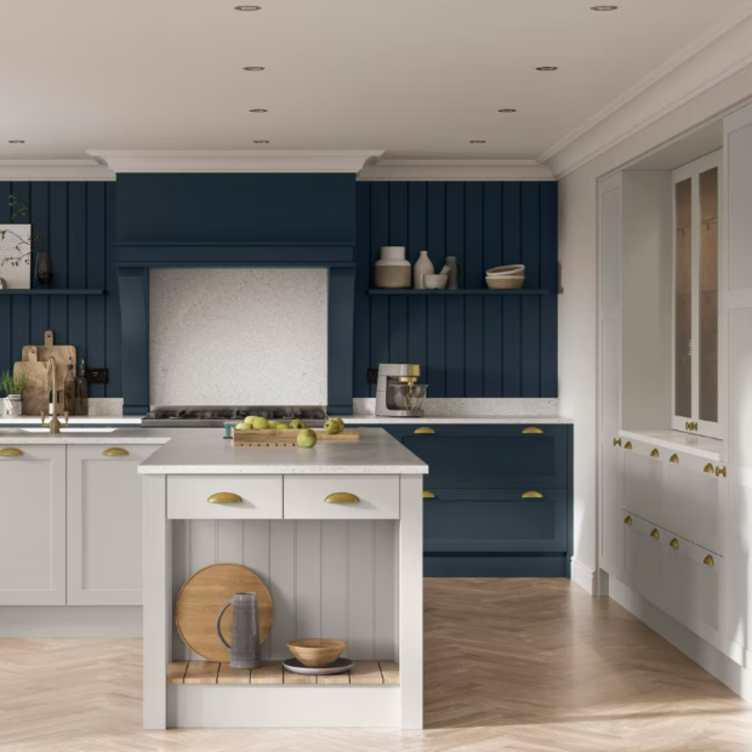 Smooth painted shaker kitchen door featuring minimalist design and high-quality finish, perfect for contemporary kitchens in Loughborough and surrounding areas.