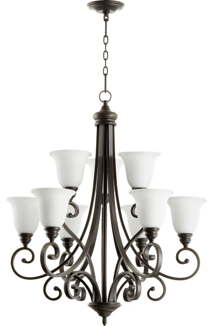QUORUM 6154-9-186 Bryant 9-Light Chandelier, Oiled Bronze with Satin Opal