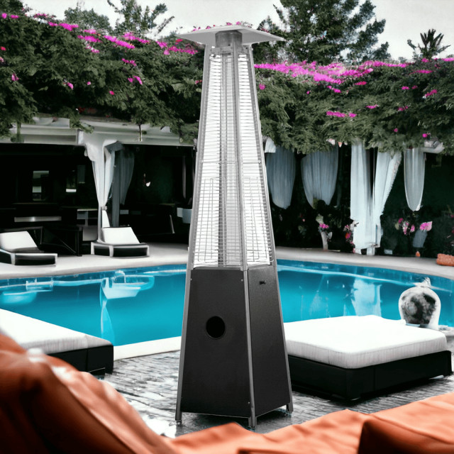 Triangular Heaters 41000 BTU Black Steel Propane Triangular Pyramid Standing Patio Heater ...