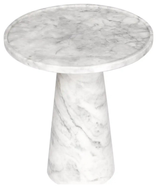 Natural Stone Mushroom Design Carrara White Side/End Table (H)21" (D)15