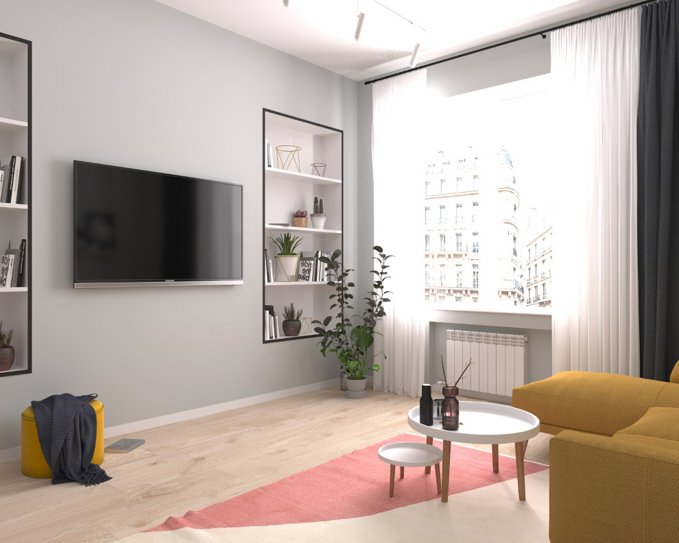 Яркая гостиная в скандинавском стиле