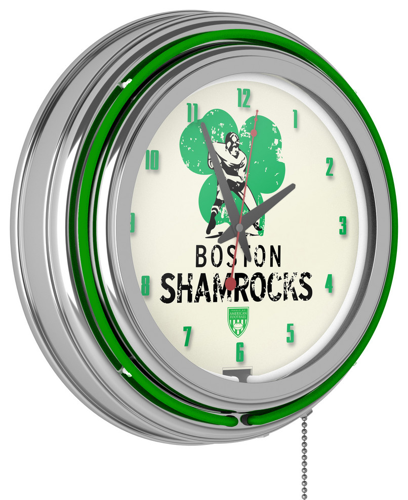 VAF Boston Shamrocks Chrome Double Ring Neon Clock