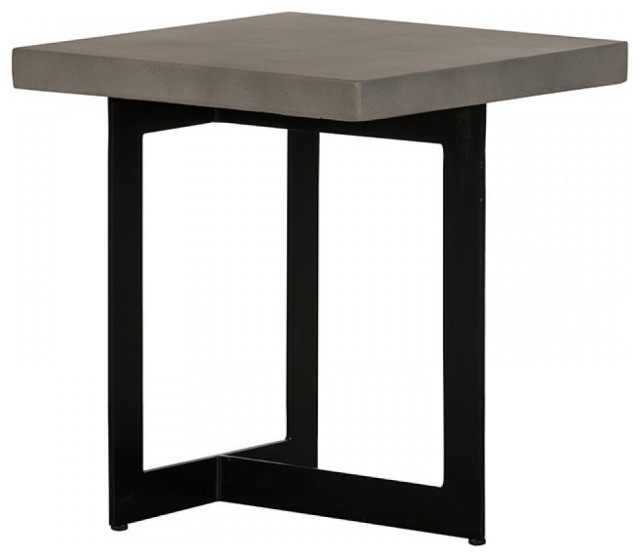 Tuoma Modern Concrete and Black Metal End Table Transitional Side
