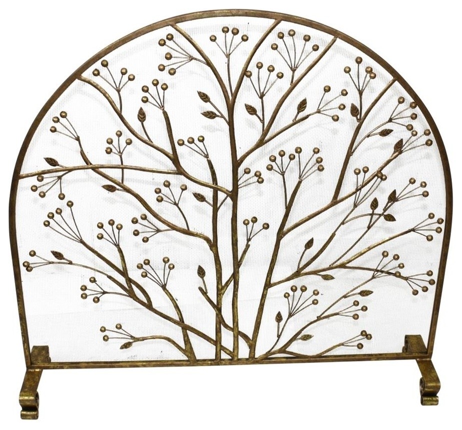 Fireplace Screen Arched Top Branch And Berry Italian Gold