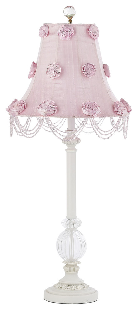 White Glass Ball Lamp With Rose Swag Shade
