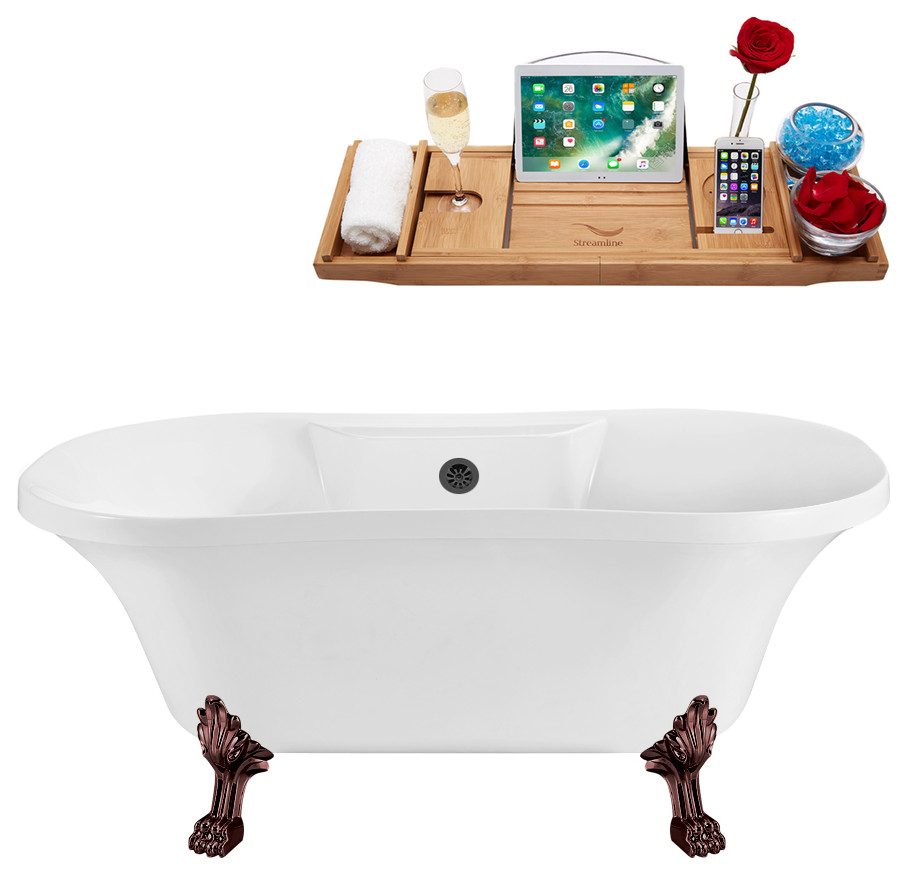 60" Streamline N100ORB-BL Soaking Clawfoot Tub and Tray With External Drain