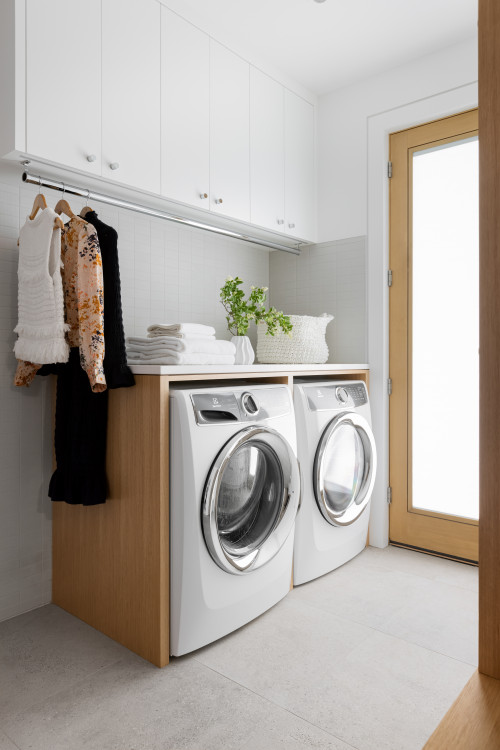 Storage Efficiency with White and Light Wood Cabinetry