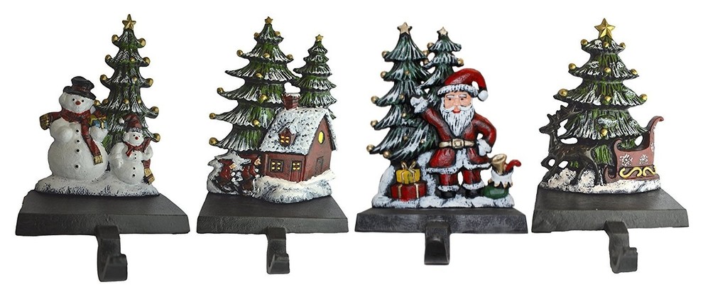 Cast Iron Christmas Stocking Holders, 4-Piece Set