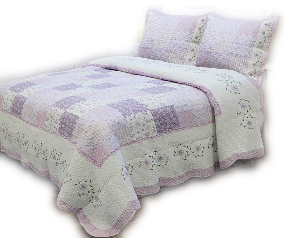 Love of Lilac Real Patchwork 100%Cotton Quilt Set - Contemporary