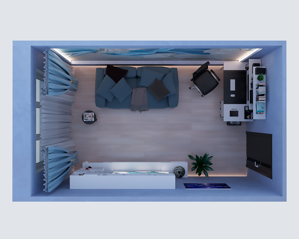 Визуализация комнаты площадью 15м².