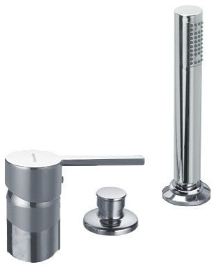 Three Hole Deck Mounted Tub Faucet With Hand Shower And Diverter