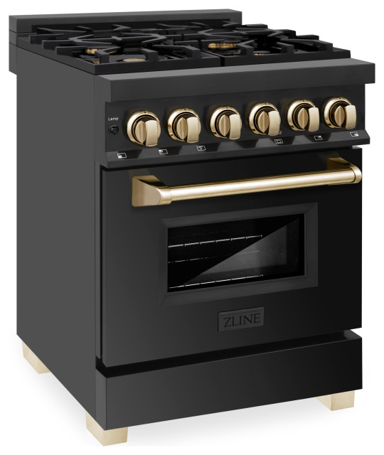 ZLINE 24" Dual Fuel Range, Black Stainless Steel With Gold Accents RABZ