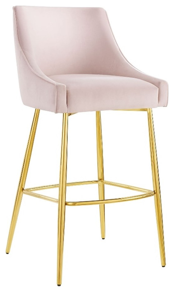 Modway Discern 29.5" Modern Velvet Bar Stool with Gold Legs in Pink