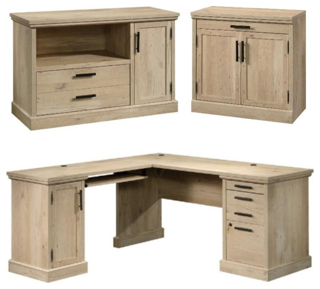 Home Square 3Piece Set with LShaped Desk Base Storage Stand & Filing