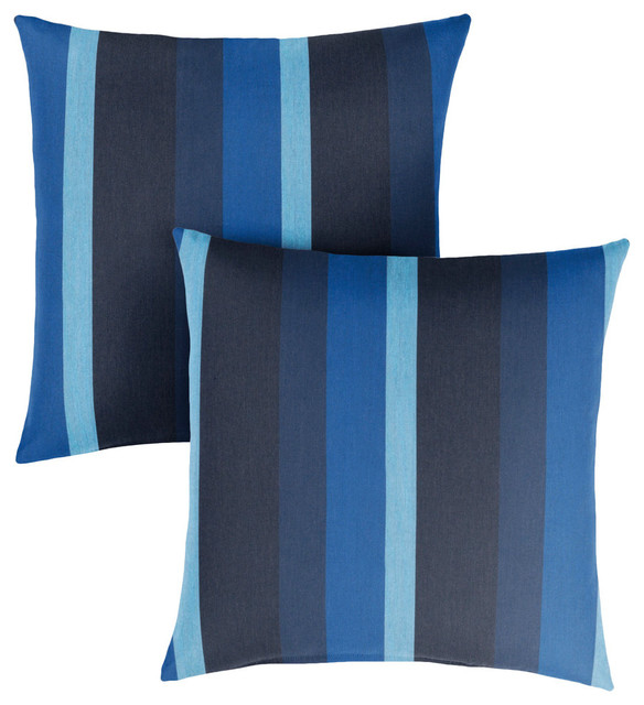Sunbrella Preston Indigo Blue Stripe Outdoor Square Pillow, Set of 2