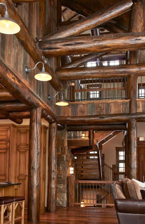 Example of a mountain style staircase design in Denver