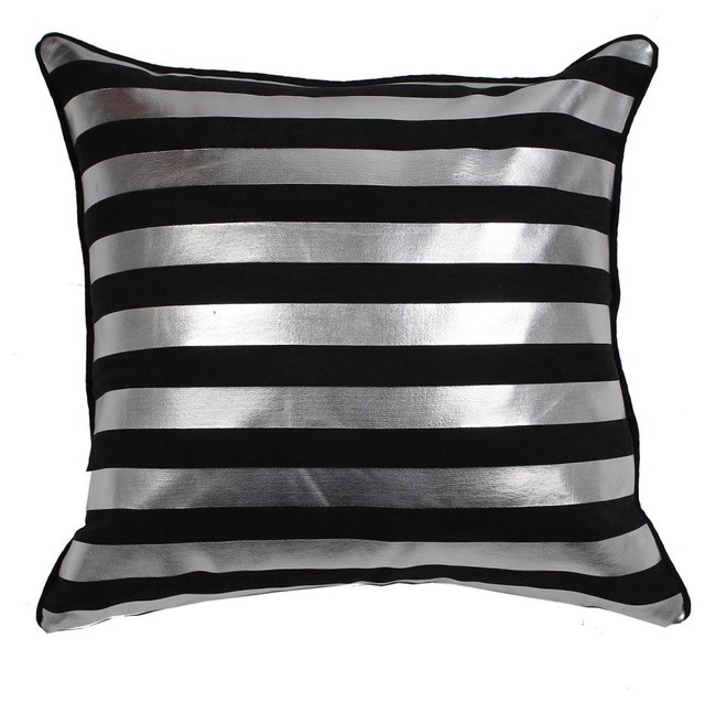Striped Metallic Cushion Cover, Black and Silver
