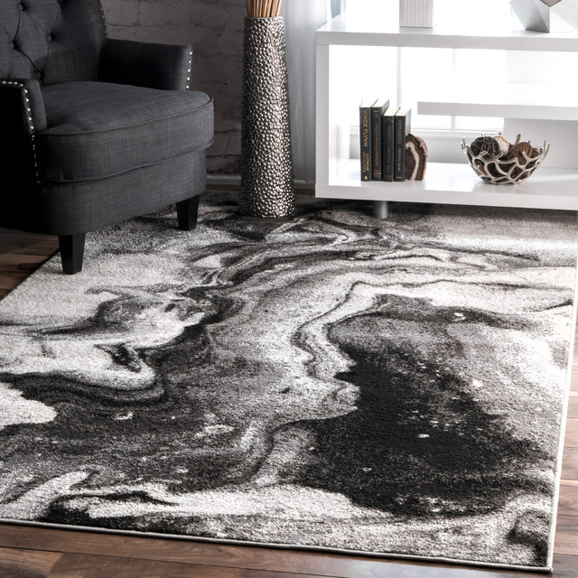 Maren Abstract Marbling Art Area Rug Gray 7 6 X9