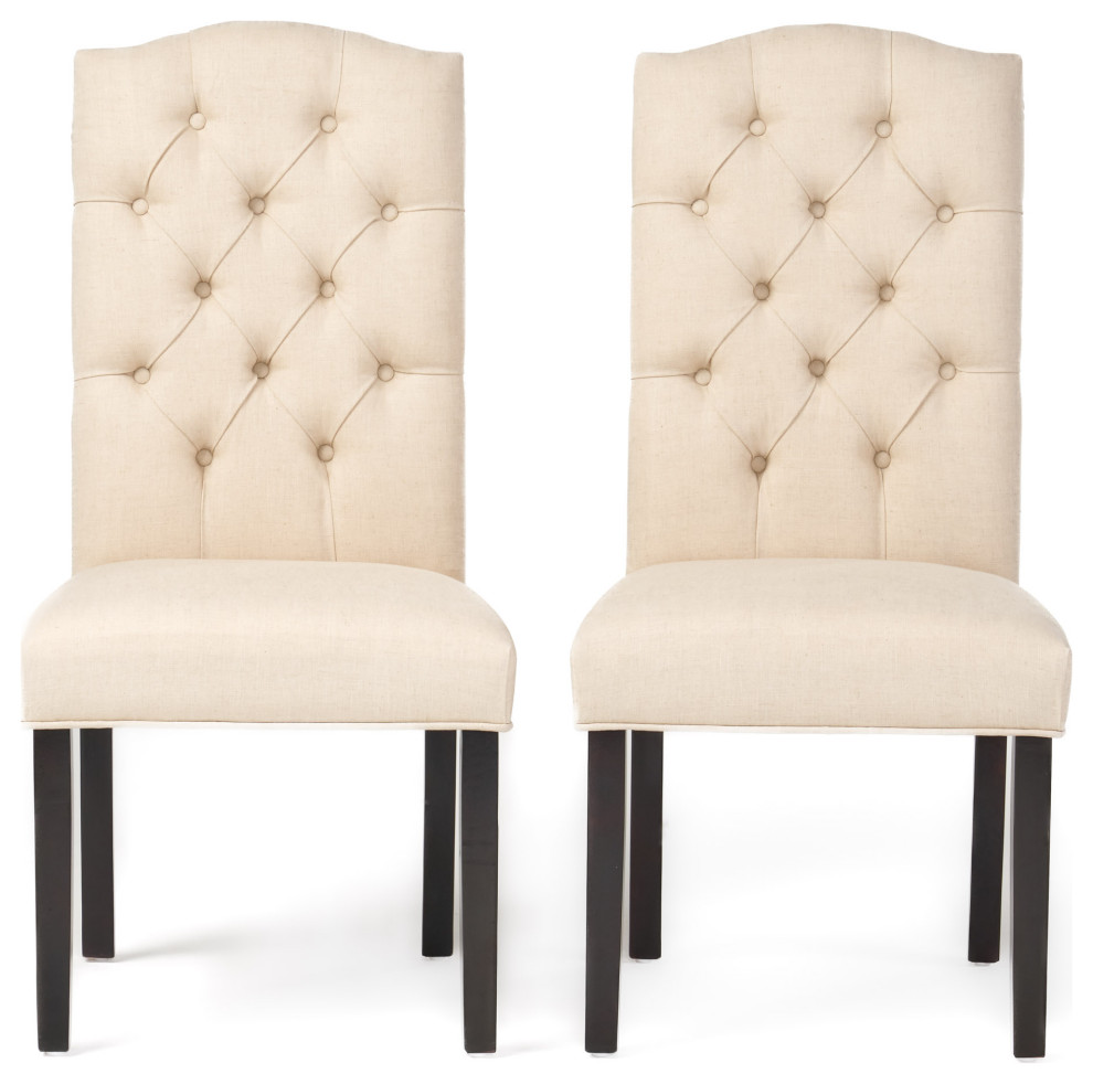 GDF Studio Clark Indoor Tufted Fabric Dining Chairs, Set of 2, Off White