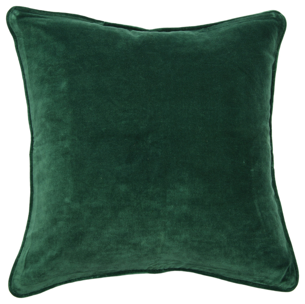 Square Velvet Pillow Cover with Piping, Green Contemporary