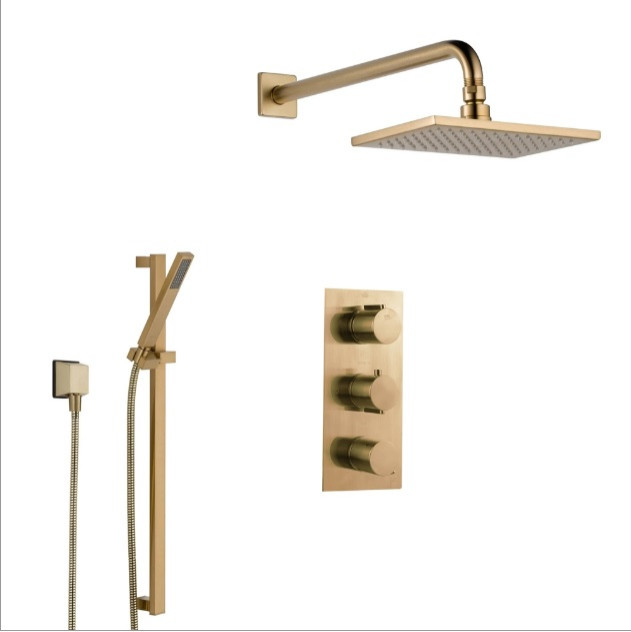 FontanaShowers Atlanta Brushed Gold Rainfall Shower Set, 3 Way Mixer