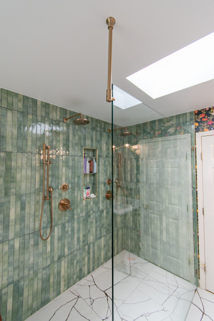 Bold Bloom Meets Modern Calm shabby-chic-style-bathroom